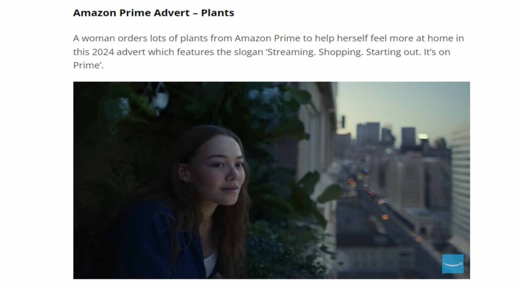 Screenshot der Werbung für Amazon Prime